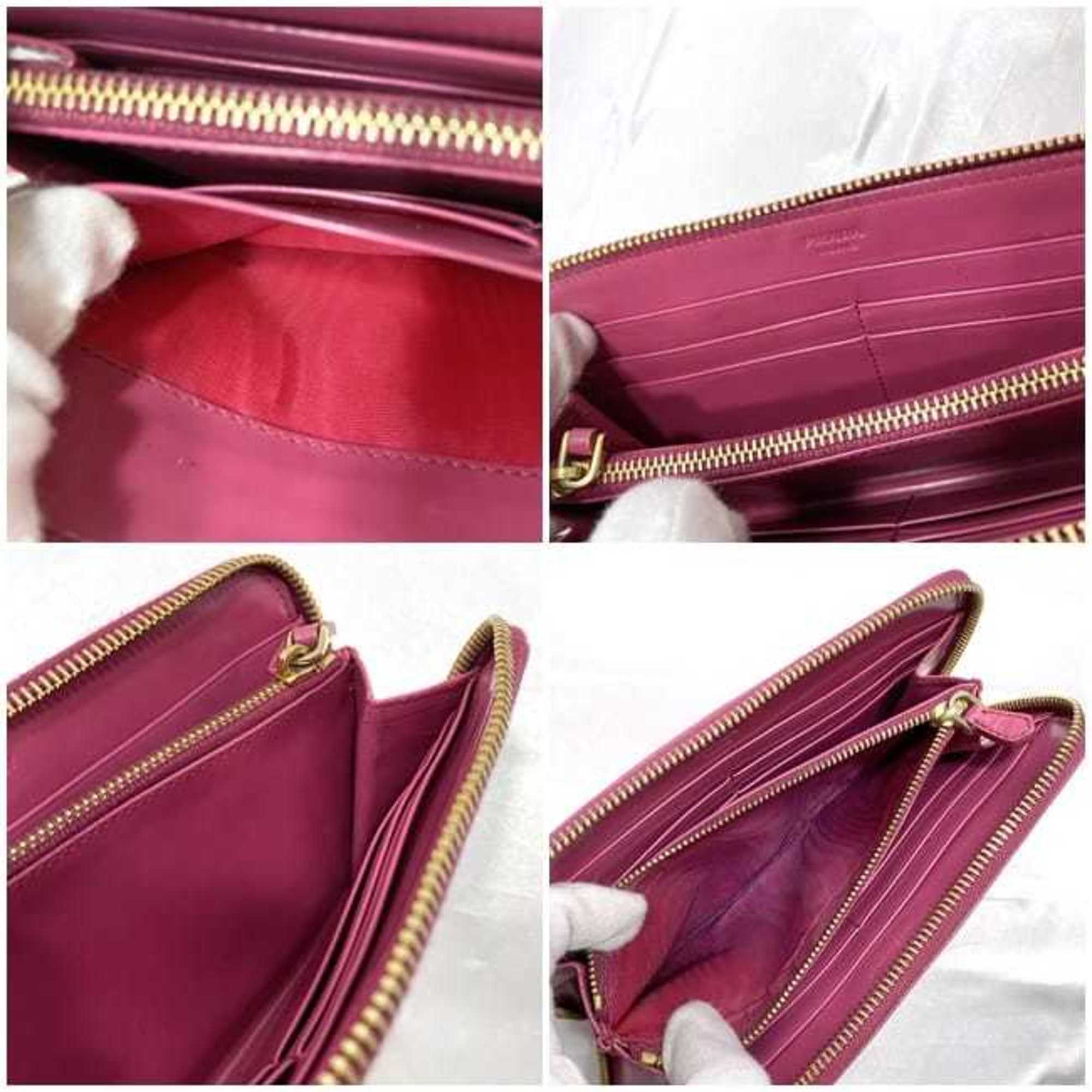 Prada Round Long Wallet Pink 1M0506 ec-19896 Leather PRADA Gold Ladies