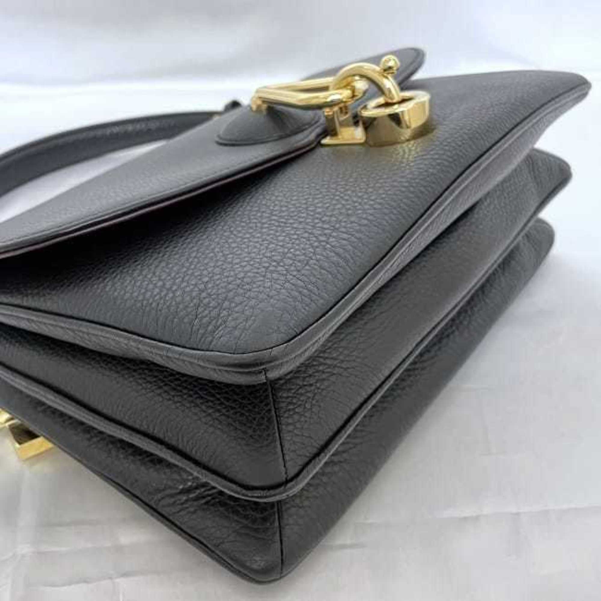 LOEWE Bag Black Leather Flap Handbag Anagram Women's Retro