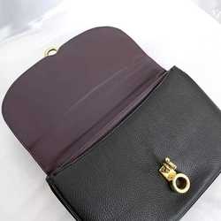 LOEWE Bag Black Leather Flap Handbag Anagram Women's Retro