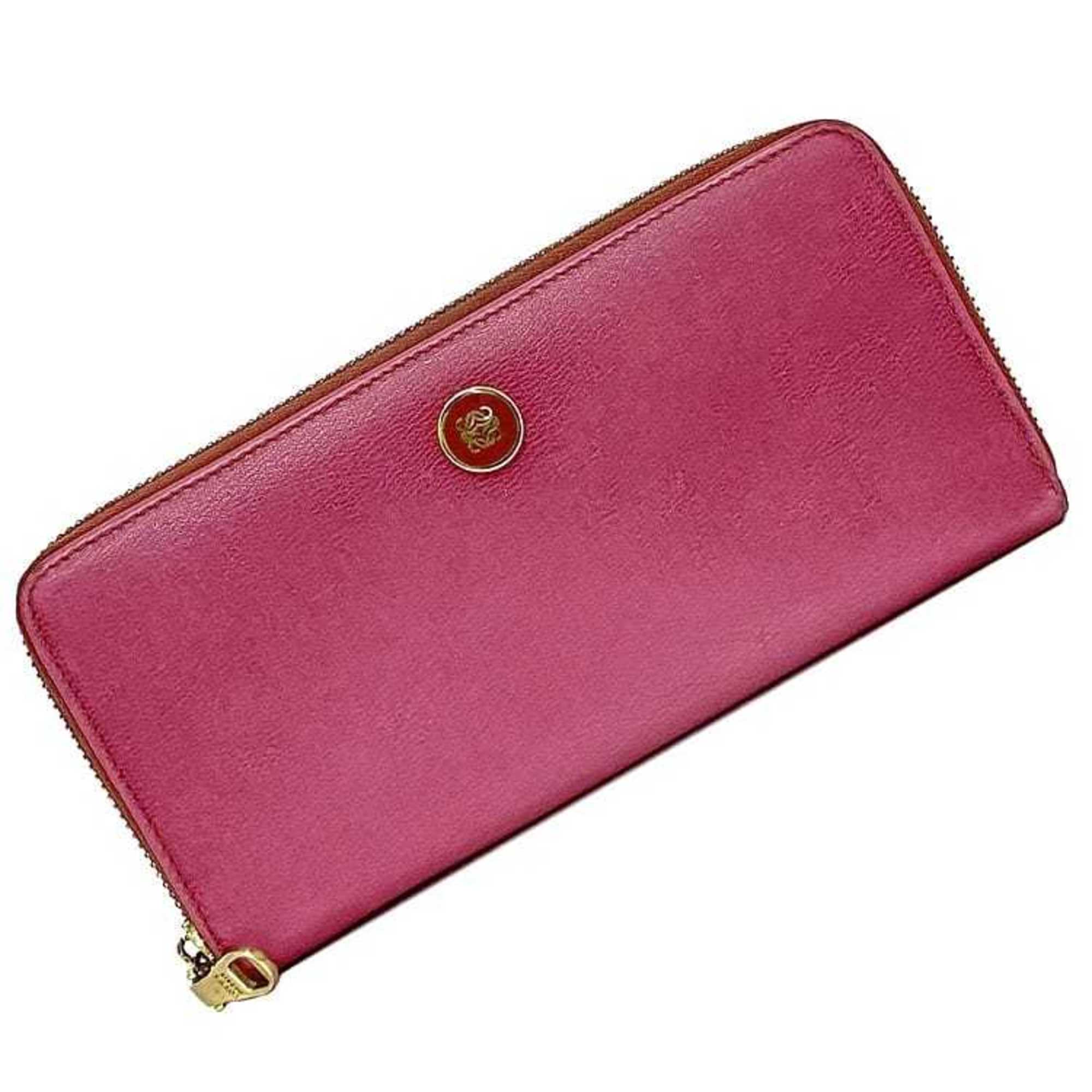 LOEWE Round Long Wallet Pink Anagram Leather Ladies