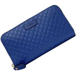 Gucci Round Long Wallet Navy Blue Microsima 449391 Leather GUCCI GG