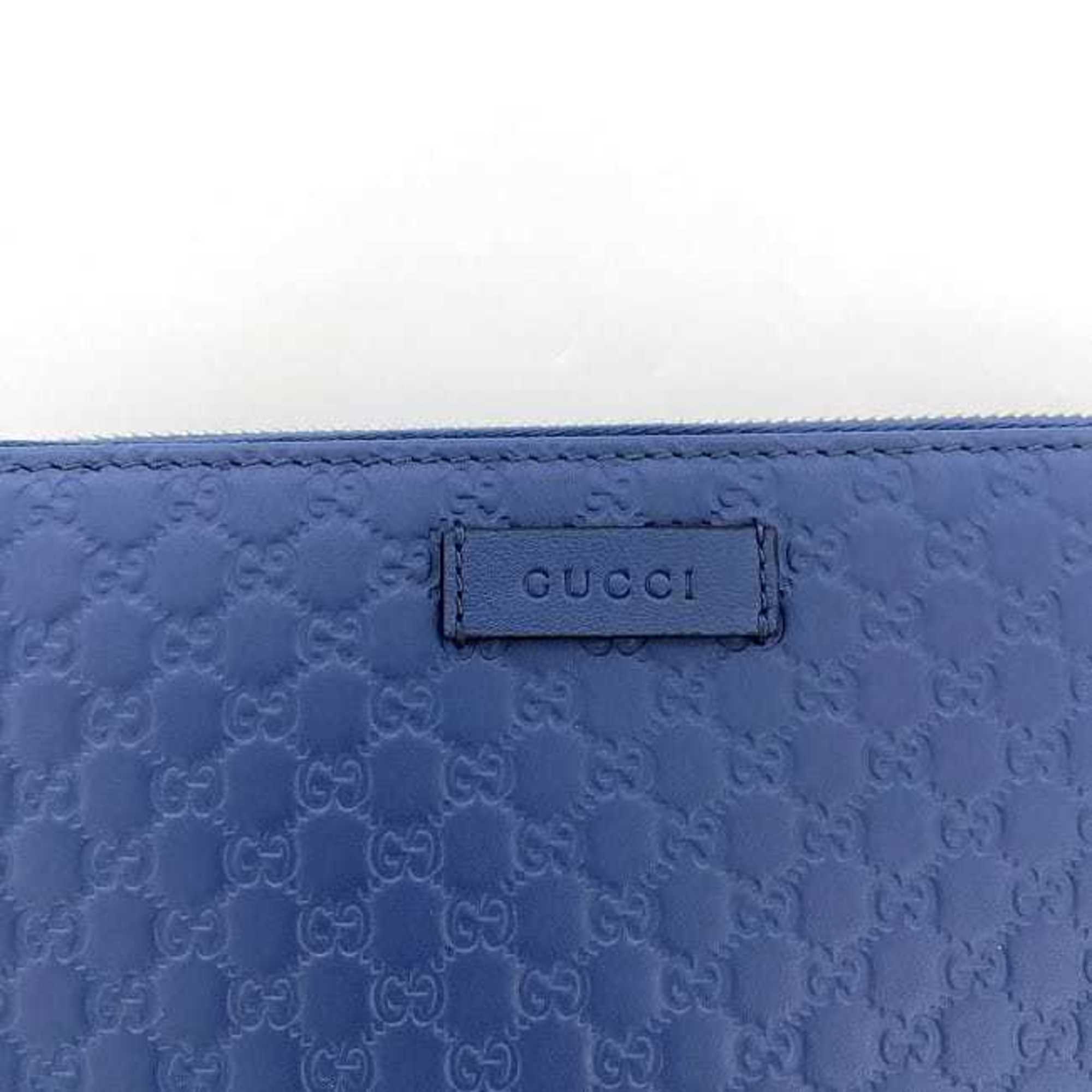 Gucci Round Long Wallet Navy Blue Microsima 449391 Leather GUCCI GG