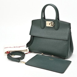 Salvatore Ferragamo FERRAGAMO Studio Bag Small 21H159 Embossed Leather Green S-155366