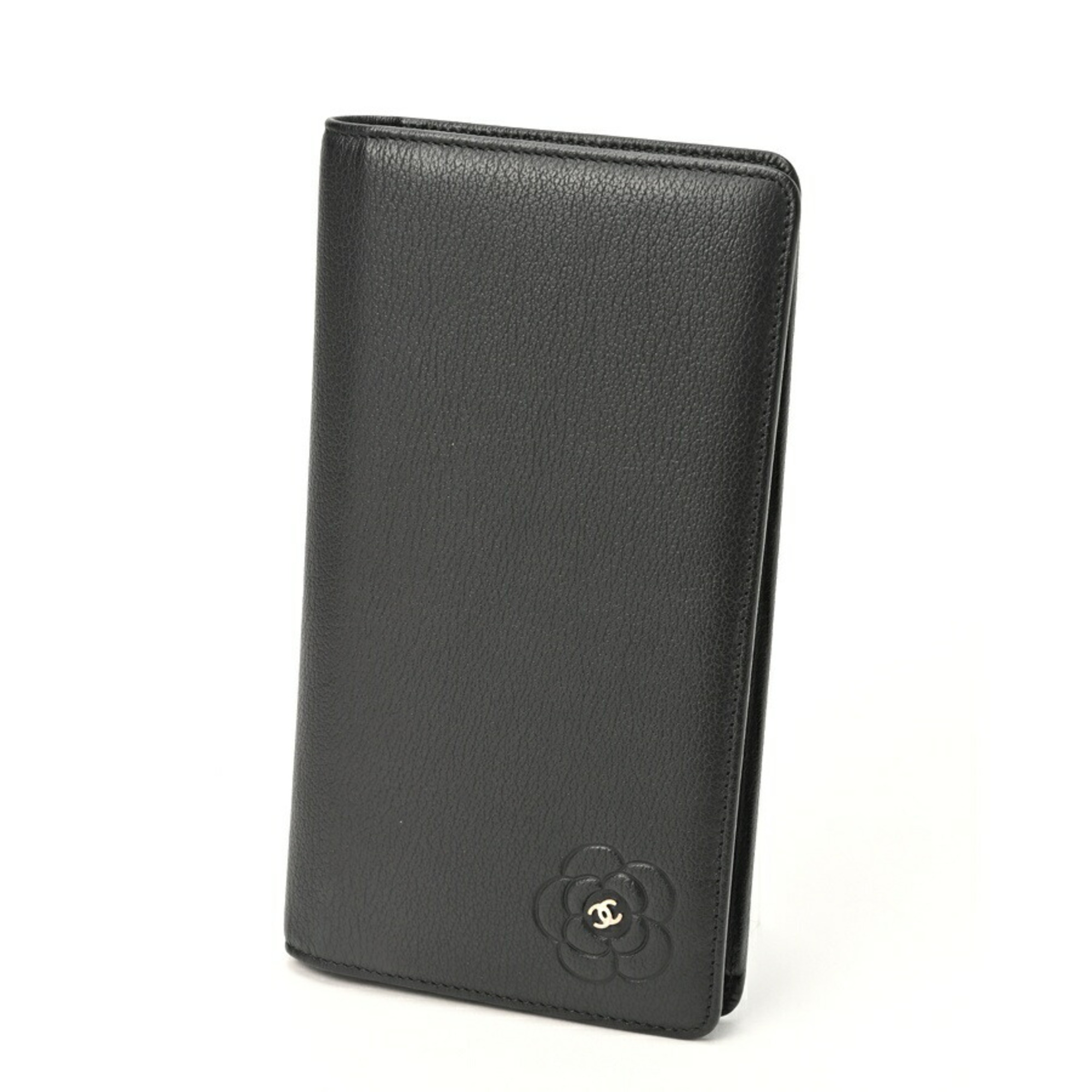 Chanel Camellia Bi-fold Long Wallet 6511 Leather Black 69949