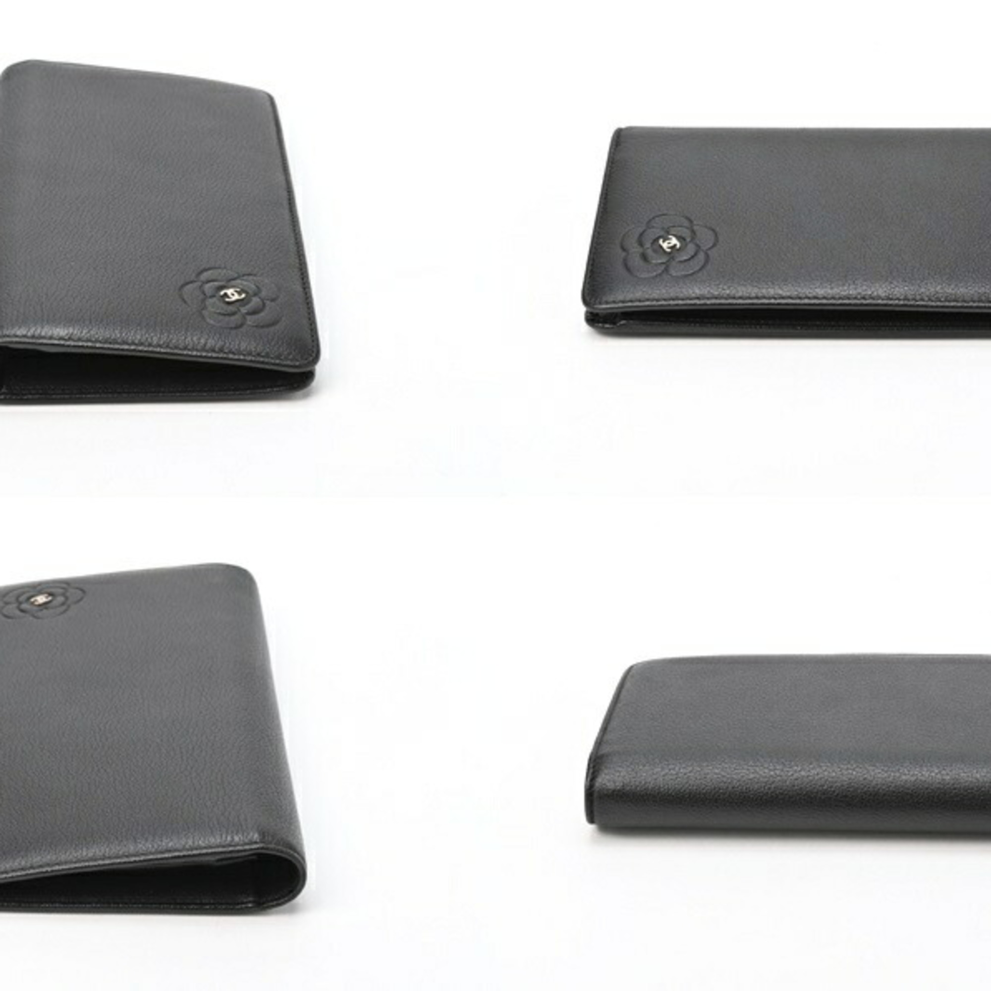 Chanel Camellia Bi-fold Long Wallet 6511 Leather Black 69949