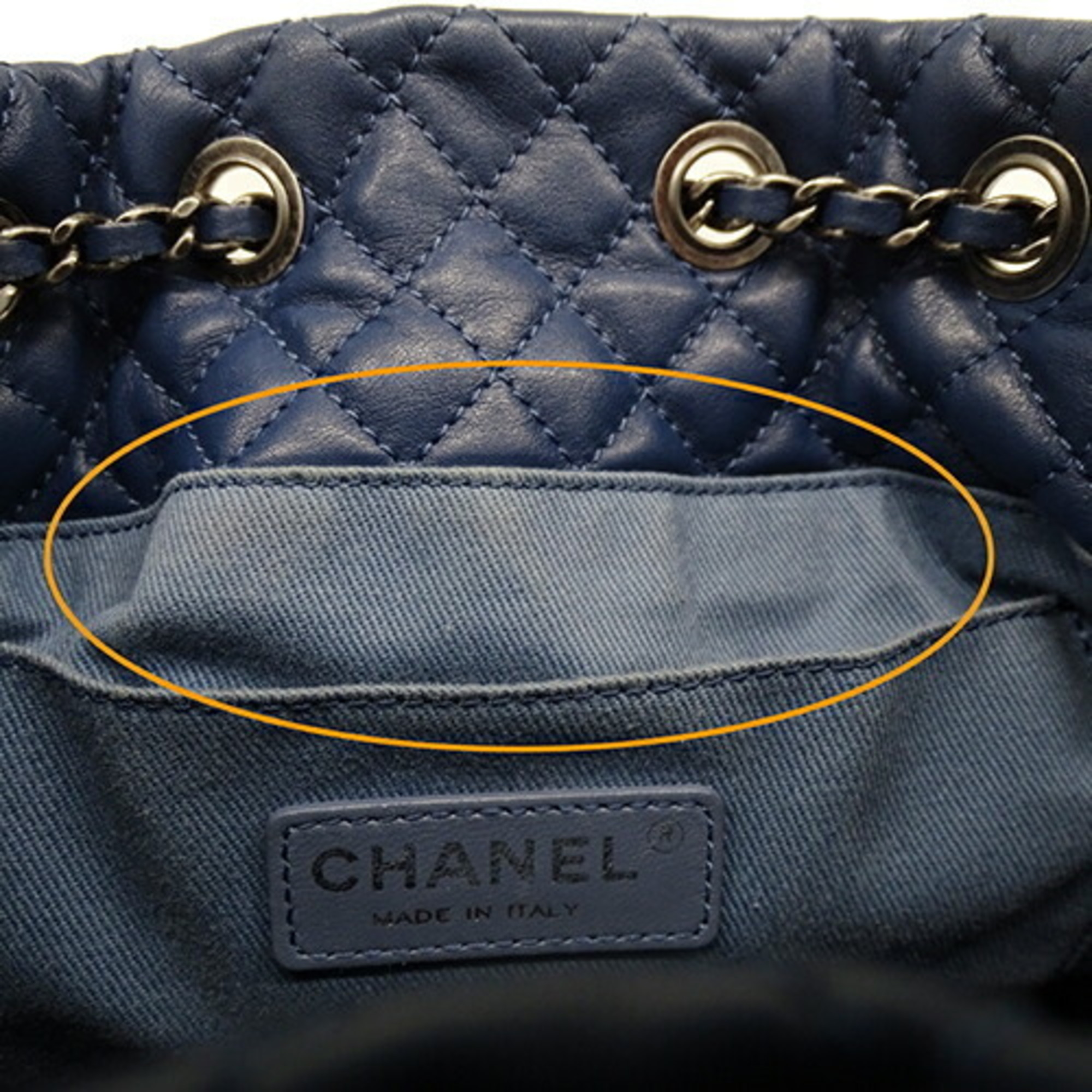 CHANEL bag ladies chain shoulder bucket denim leather blue here mark
