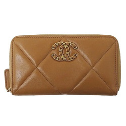 CHANEL Wallet Women's Coin Case 19 Card Holder Leather Brown Camel Round