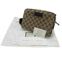 GUCCI Bag Women's Men's Body Waist GG Canvas Leather Beige Dark Brown 449174 Compact