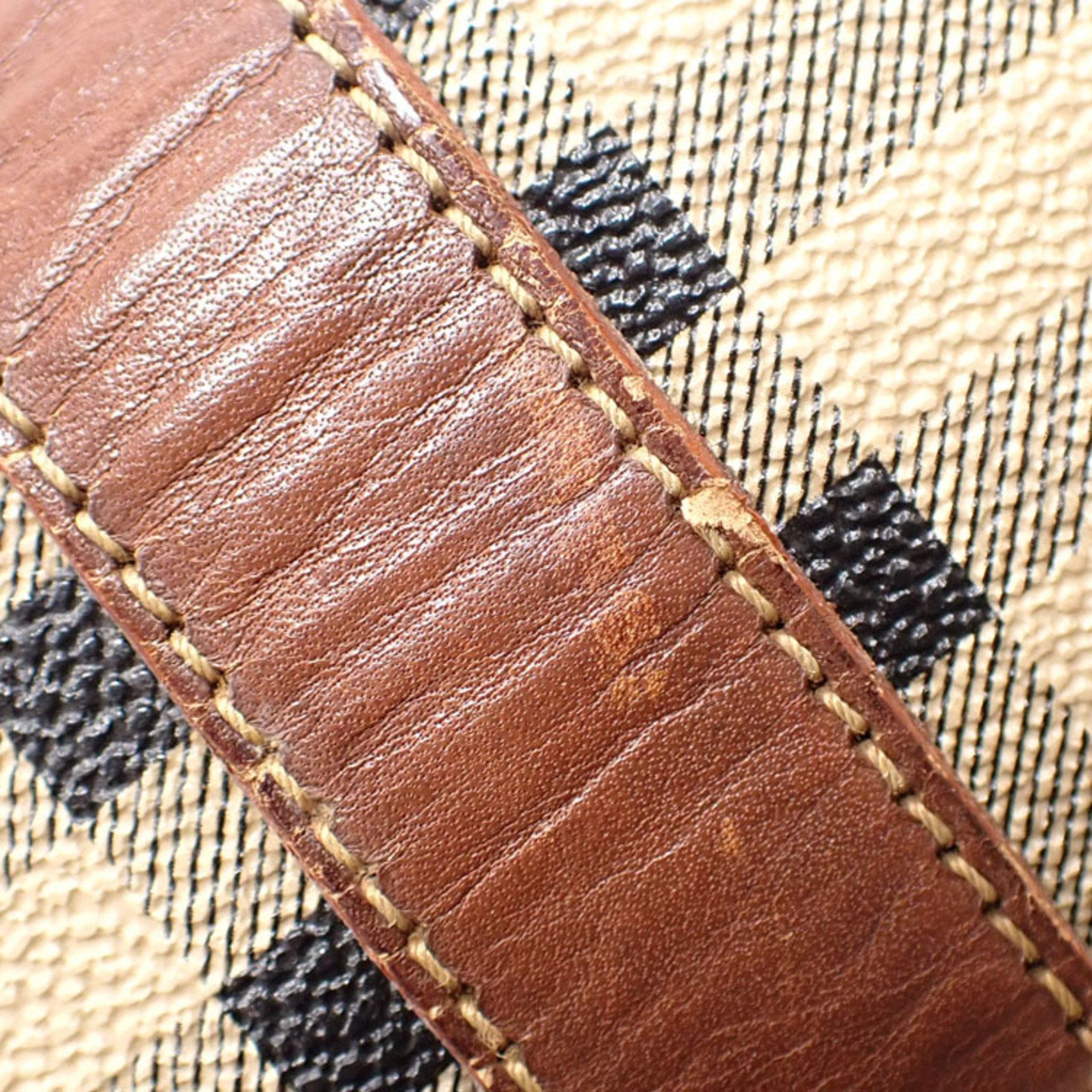 Burberry's Boston Bag Brown Beige PVC Leather Hand Plaid Pattern Women's Men's A6047066