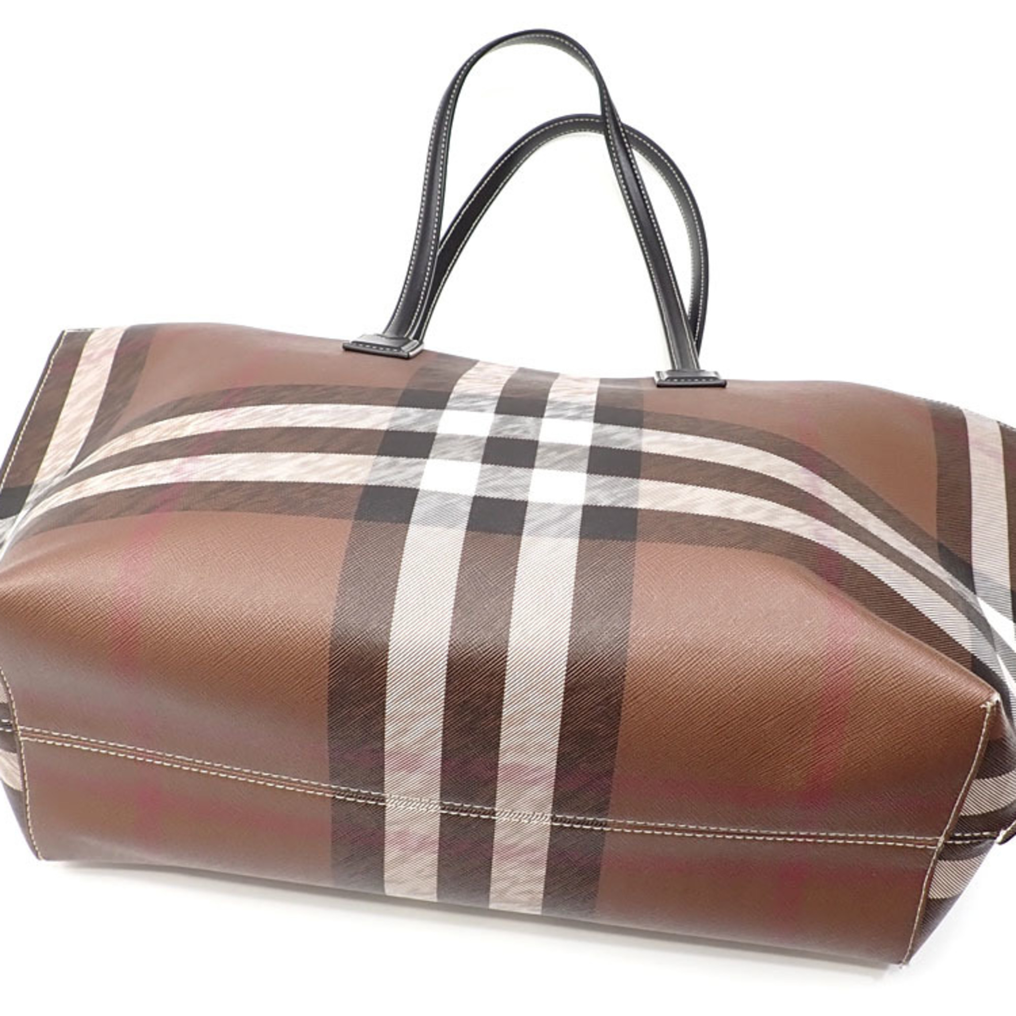 Burberry Tote Bag Medium Check Women's Dark Birch Brown PVC Leather 80696591 Shoulder Pattern