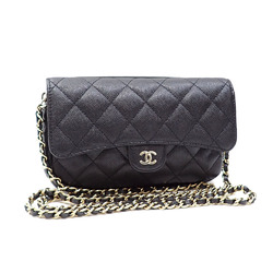 Chanel Shoulder Bag Matelasse Flap Phone Case Women's Black Caviar Skin AP2096 Coco Mark Chain Wallet