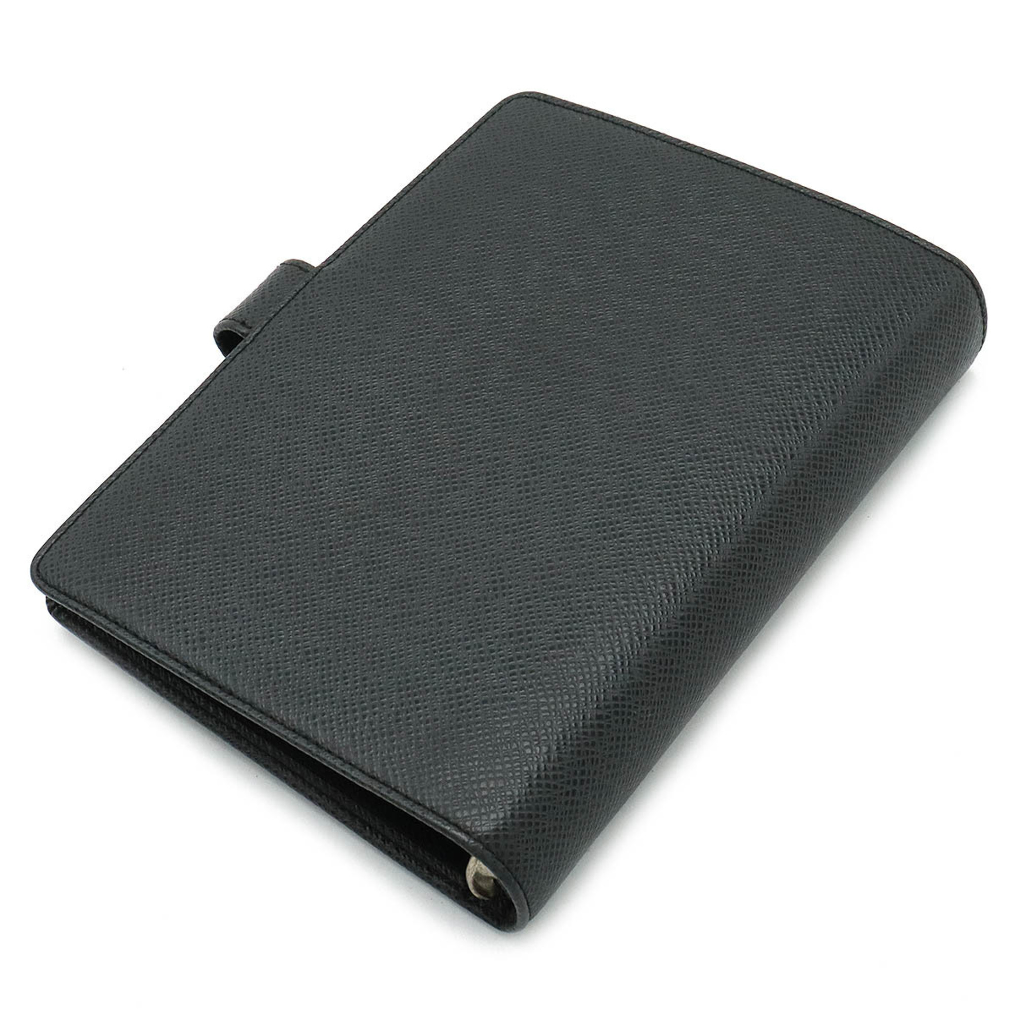 LOUIS VUITTON Louis Vuitton Taiga Agenda MM Notebook Cover 6-Hole Leather Ardoise Black R20423