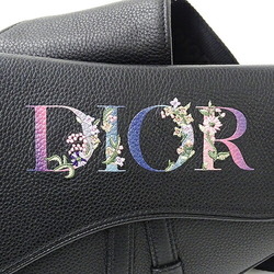 Christian Dior Dior Bag Women's Shoulder Saddle Leather Black Flower Embroidery Compact