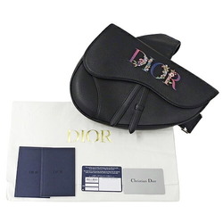 Christian Dior Dior Bag Women's Shoulder Saddle Leather Black Flower Embroidery Compact