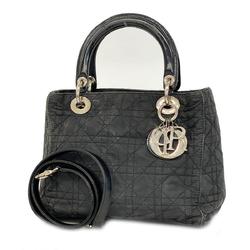 Christian Dior Handbag Cannage Lady Nylon Black Women's