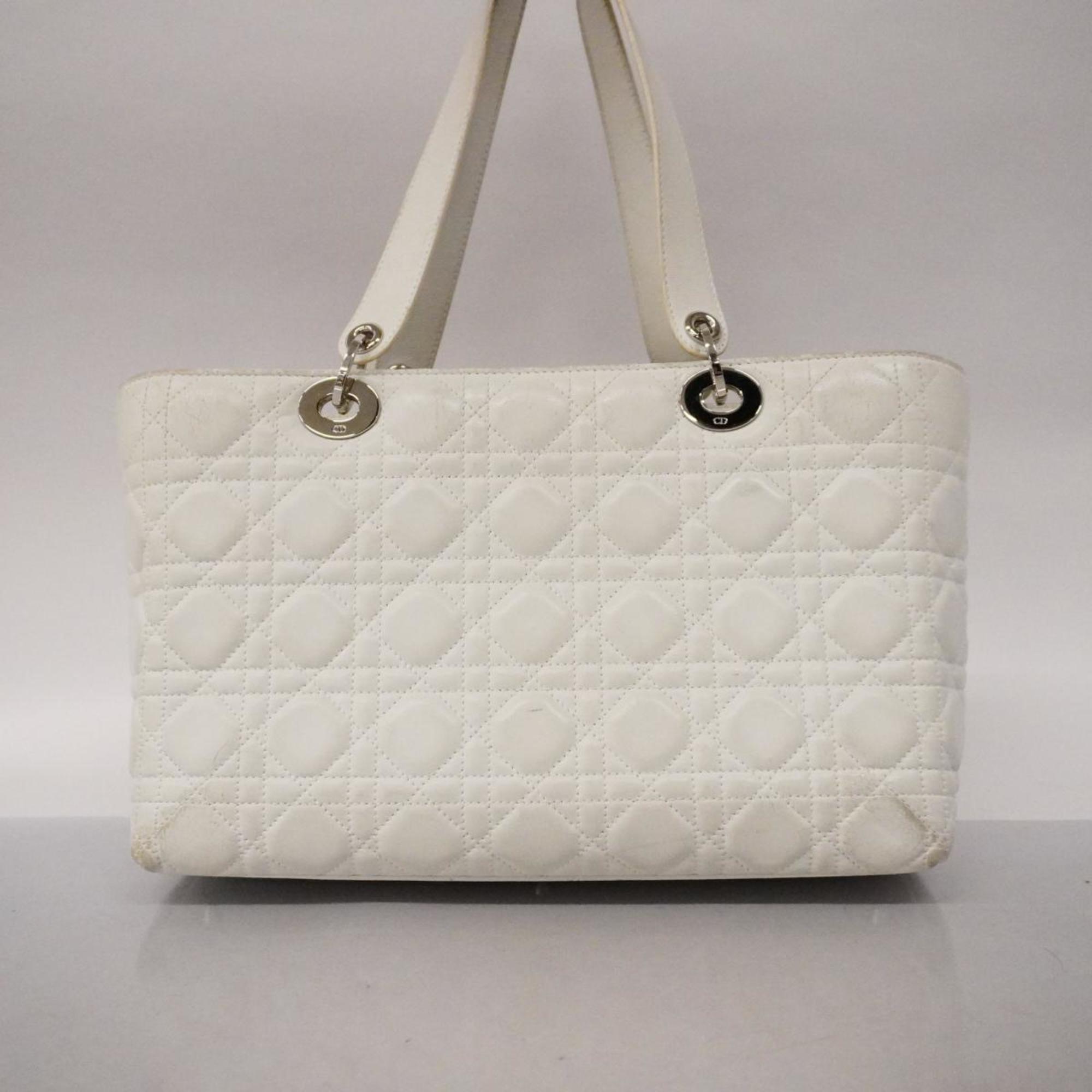 Christian Dior Tote Bag Cannage Lady Leather White Women's