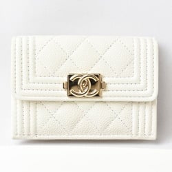 Chanel Wallet/Tri-fold CHANEL Wallet Boy Caviar Skin Off-white Gold