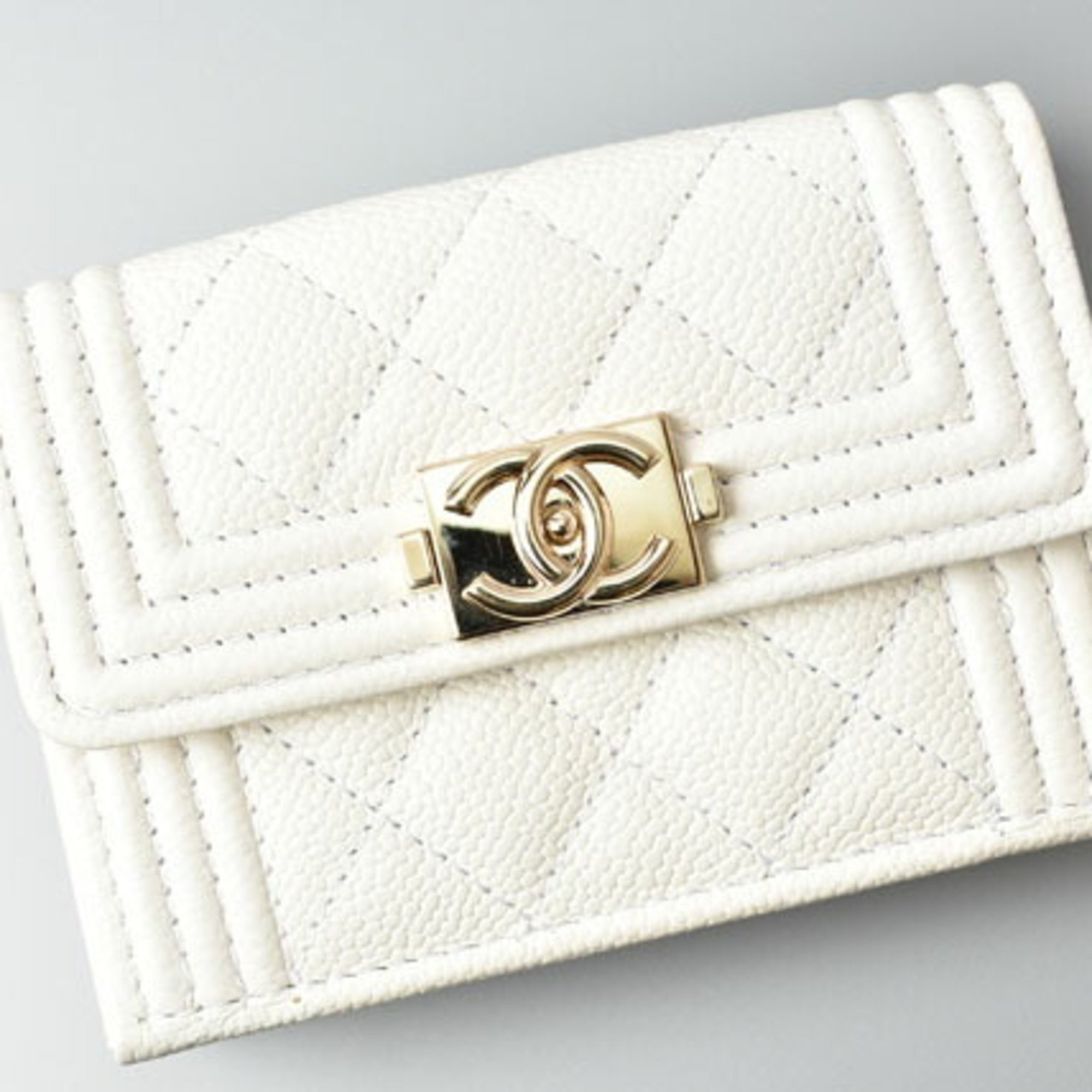 Chanel Wallet/Tri-fold CHANEL Wallet Boy Caviar Skin Off-white Gold