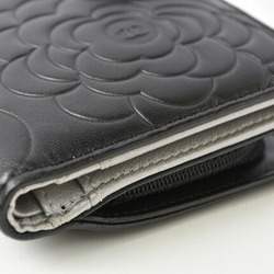 CHANEL Wallet Folding A50087 Camellia Embossed Black/Silver Coco Mark