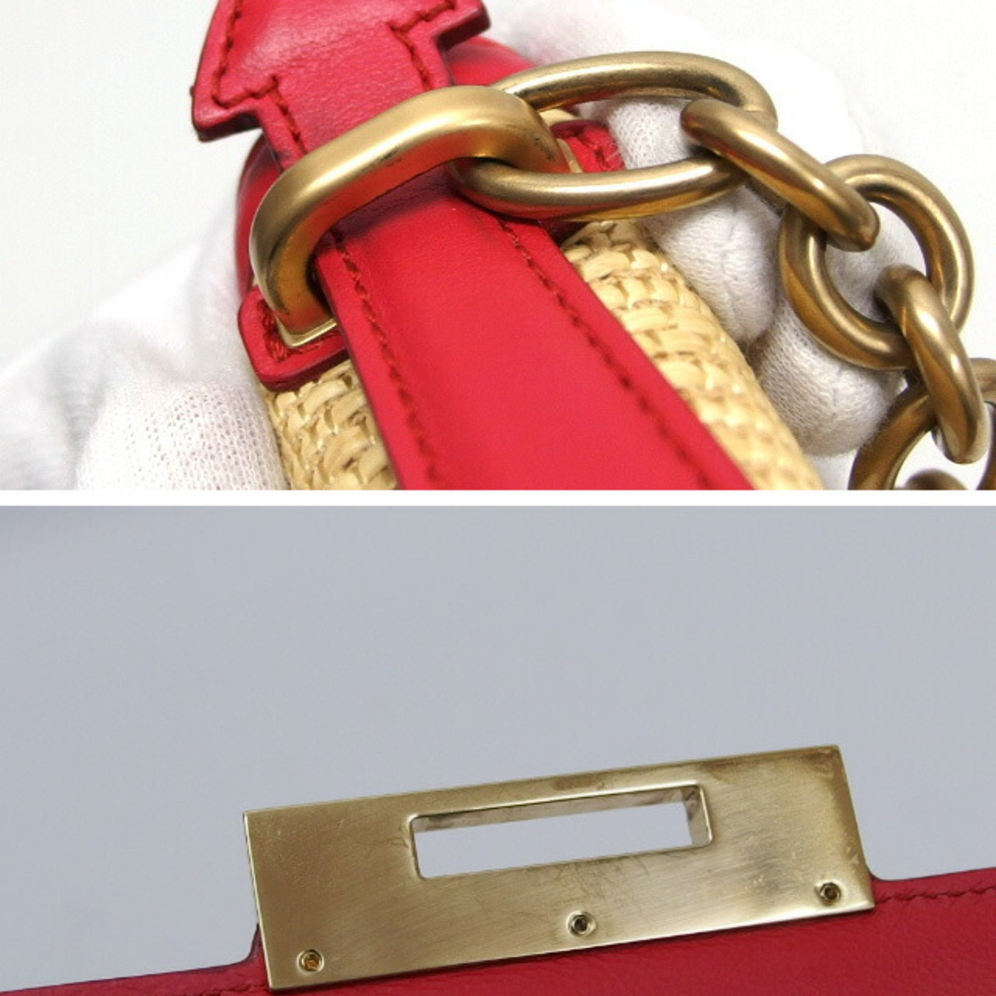 Salvatore Ferragamo raffia chain shoulder bag in red