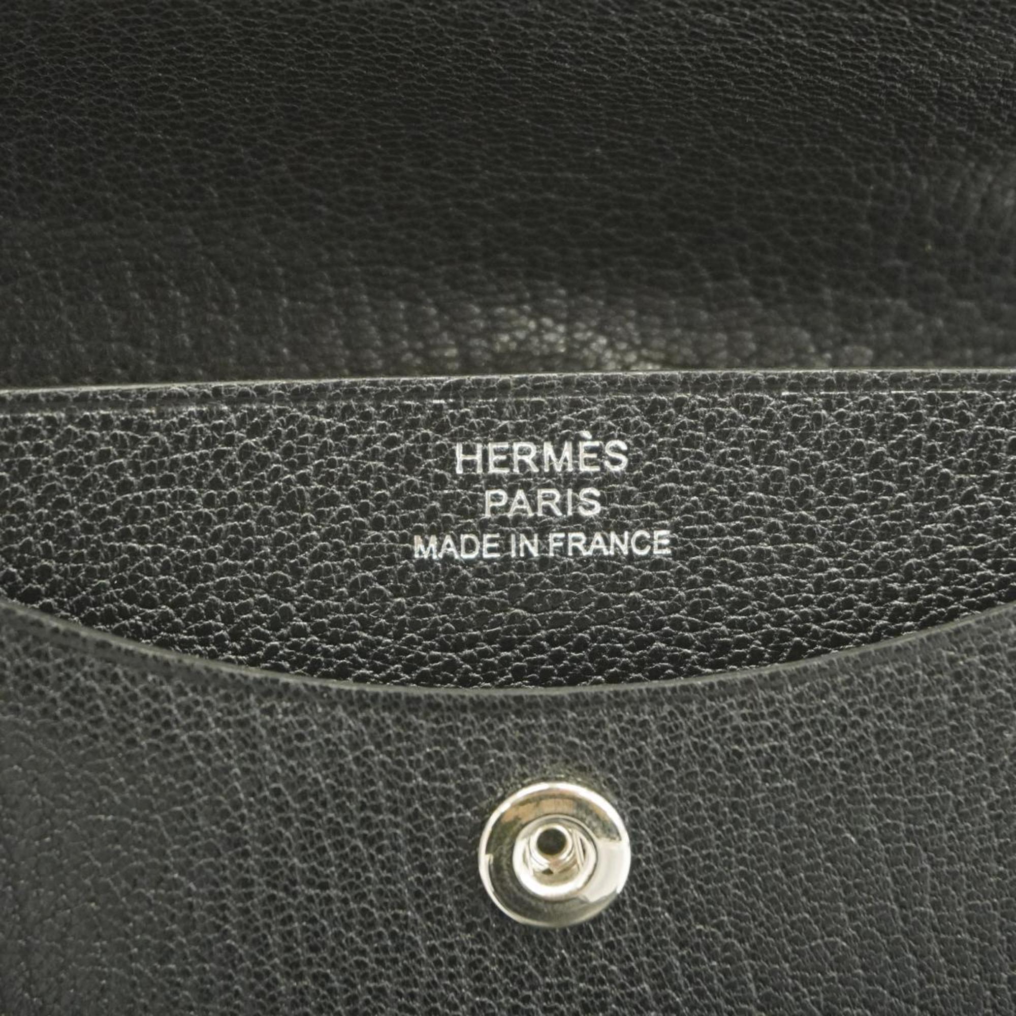 Hermes Tri-fold Wallet Iliad Compact B Stamp Chevre Black Men's Women's