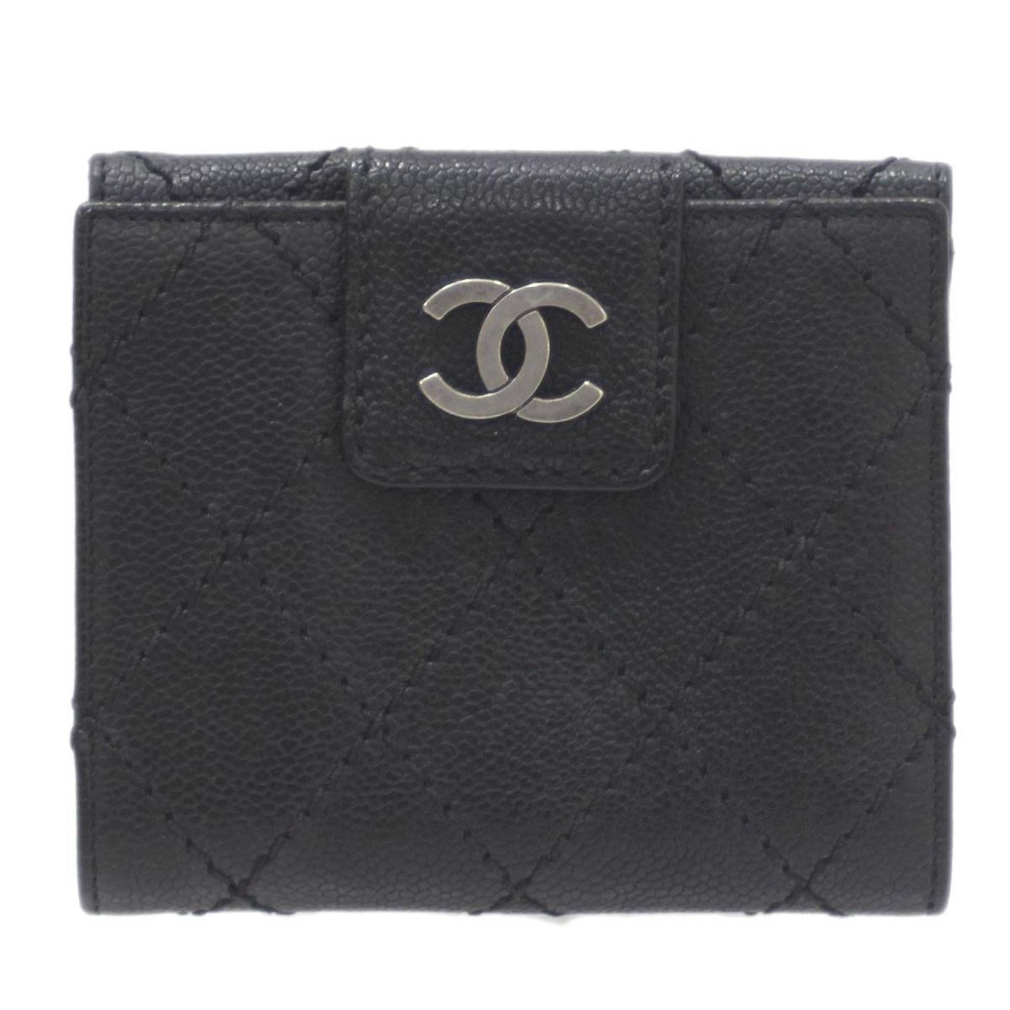 CHANEL Double Trifold Wallet Matelasse Black 10854447