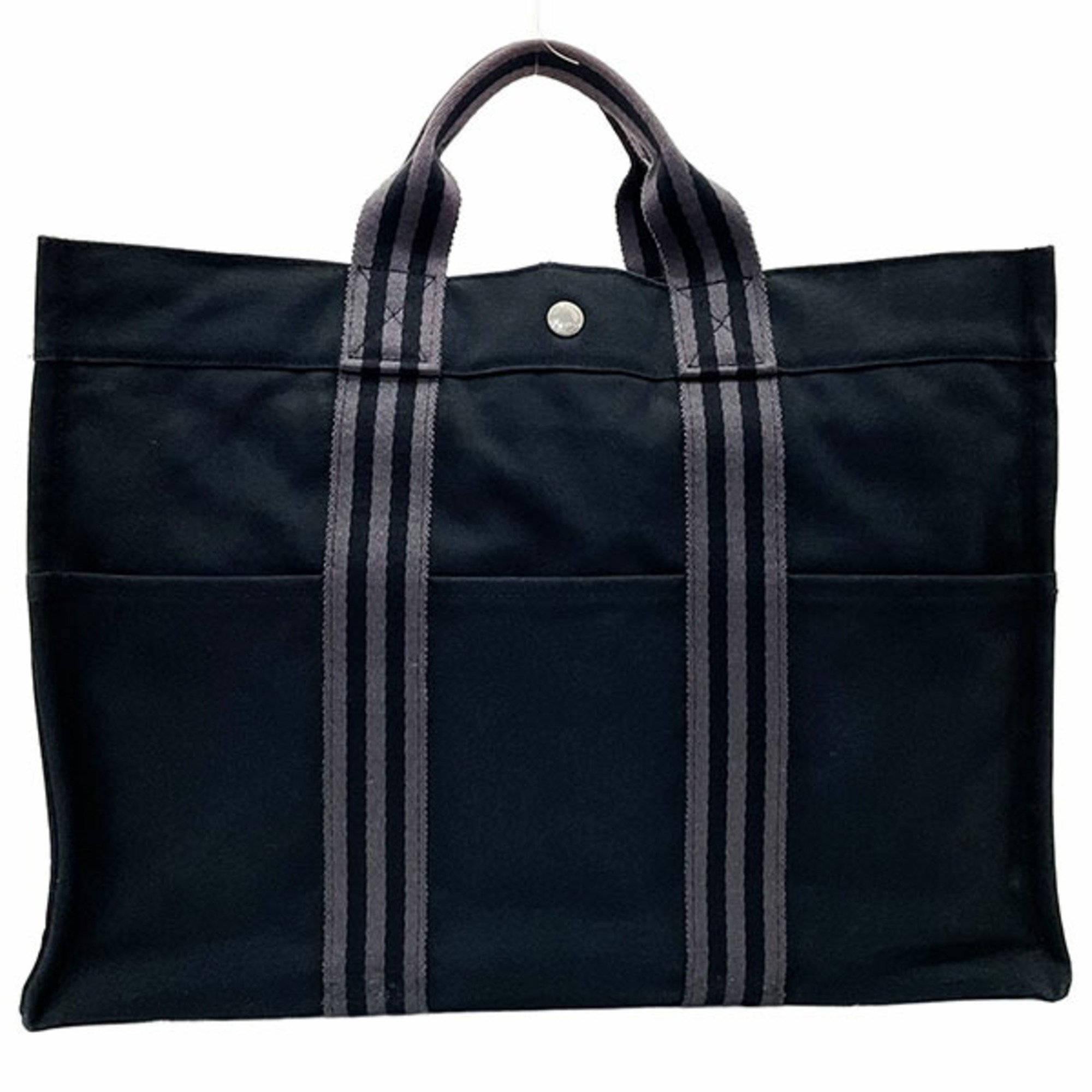 Hermes Tote Bag Fool Toe MM Canvas Black Gray HERMES Bicolor Handbag Back Men Women Unisex MM-12747
