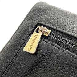 CHANEL Wallet Coco Mark Trifold Caviar Skin Leather Black A13225 CC Medium Middle Women's RR-13147