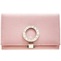 BVLGARI Coin Case Clip Purse Grain Leather Light Pink 33750 Card Holder IC Pass NKY-13158