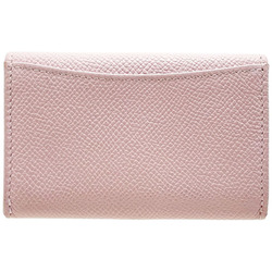 BVLGARI Coin Case Clip Purse Grain Leather Light Pink 33750 Card Holder IC Pass NKY-13158
