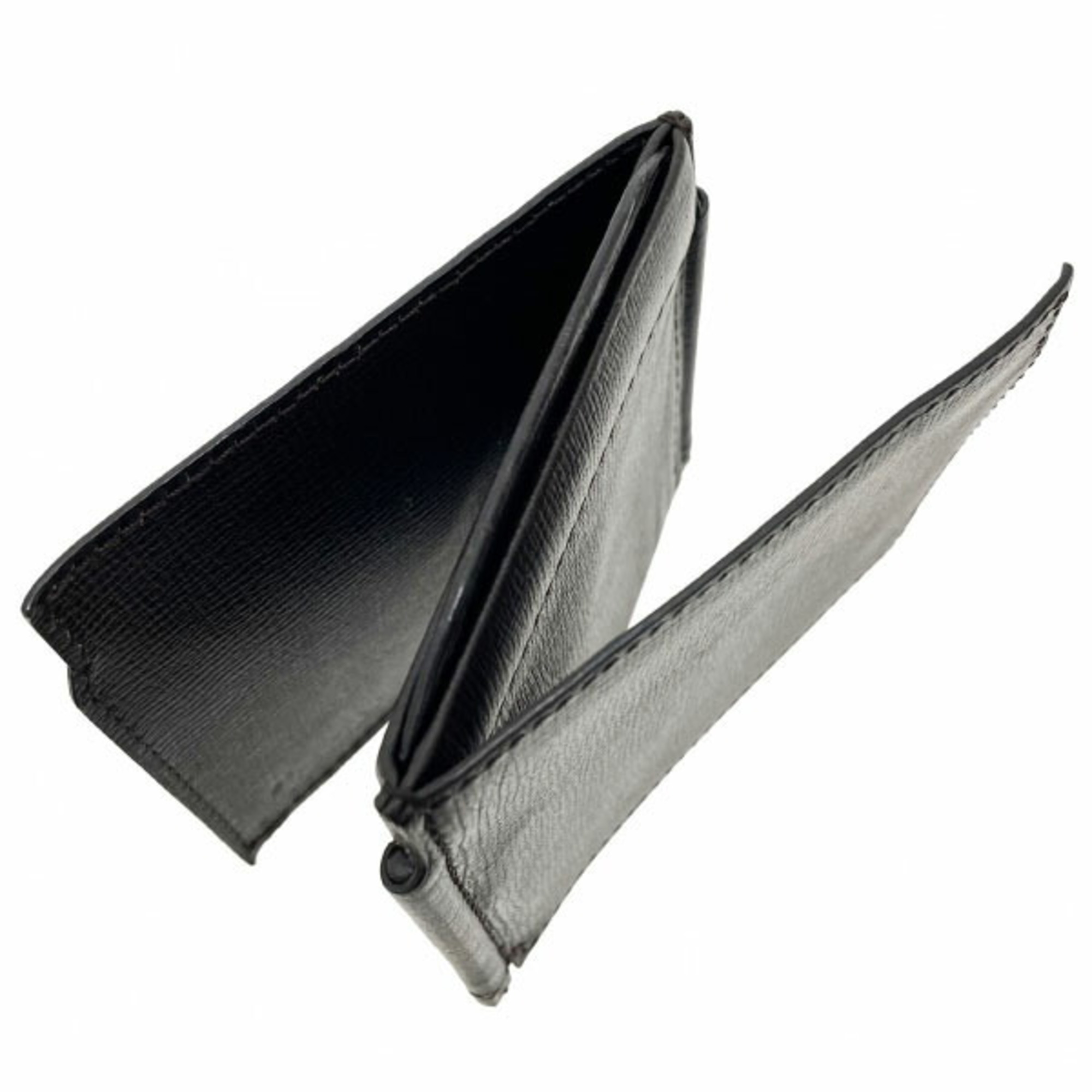 Valextra Wallet Double Money Clip Leather Dark Brown Spring Mouth Coin Purse Bill Compact KMN-13024