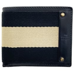 Gucci Wallet Sherry Line Bifold Fabric Leather Black Beige 106662 GUCCI Webbing Bicolor Studs Compact KK-13104
