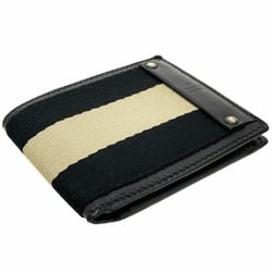 Gucci Wallet Sherry Line Bifold Fabric Leather Black Beige 106662 GUCCI Webbing Bicolor Studs Compact KK-13104