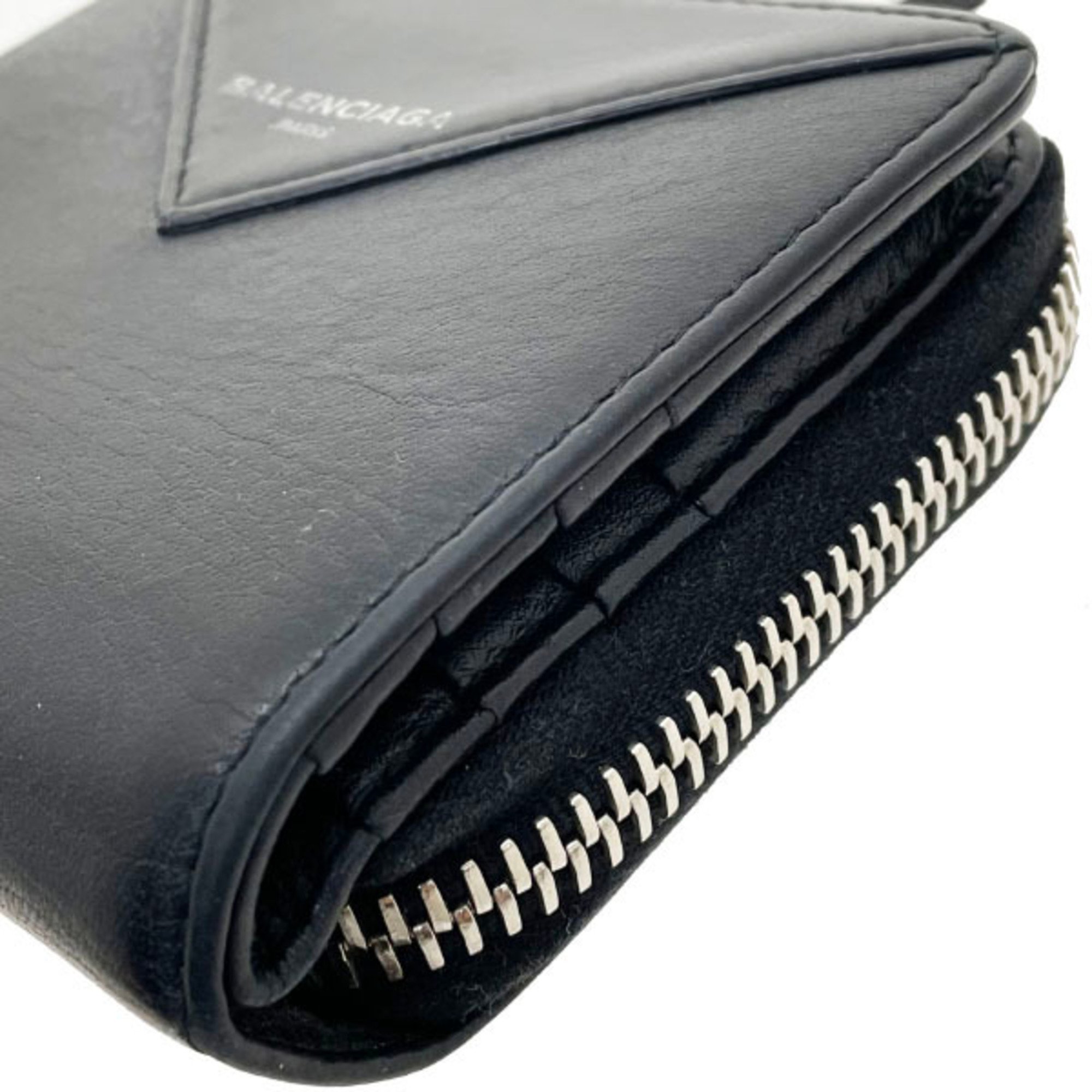 BALENCIAGA Wallet Paper Billfold Compact Leather Black 371662 Round Zip Bifold PAPER ZA BILLFOLD RNN-13129