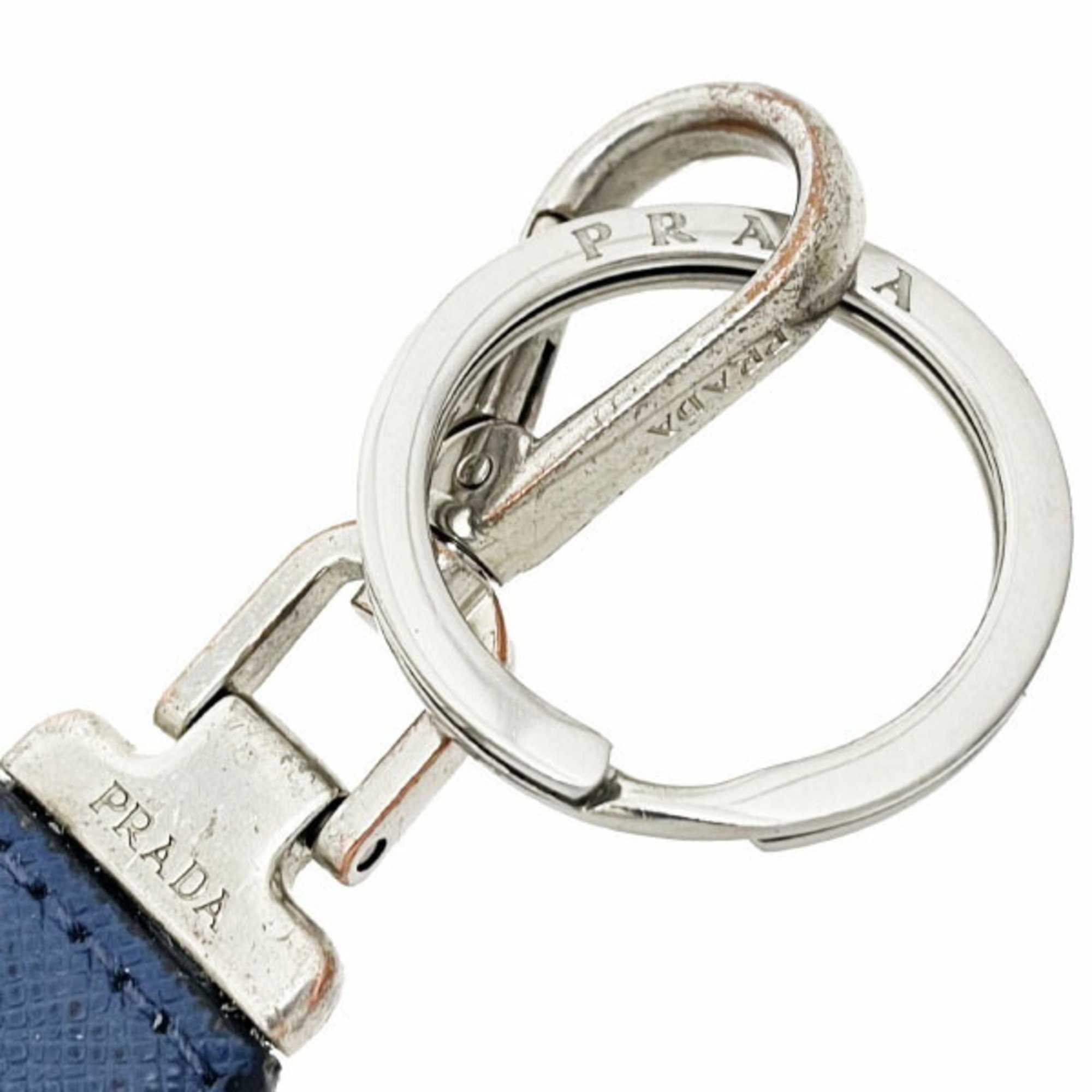 Prada Keychain Triangle Key Ring Saffiano Leather Blue 2PP0 PRADA Plate Hook Charm Bag BLUETTE TT-13092