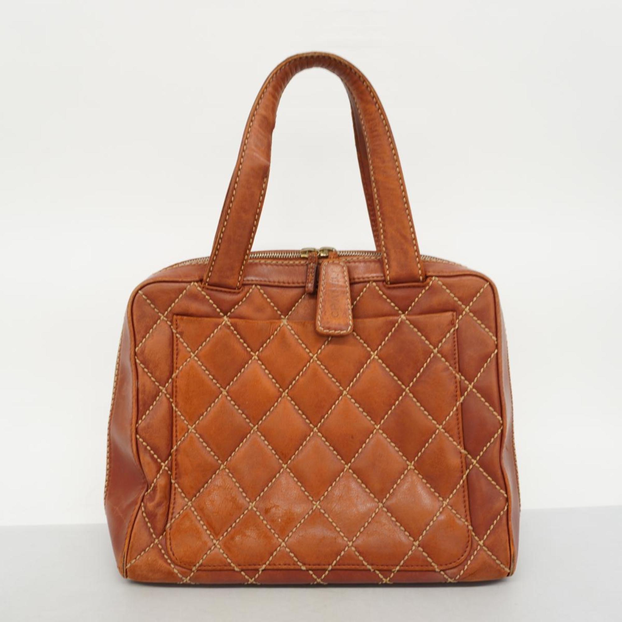 Chanel Tote Bag Wild Stitch Leather Brown Women's