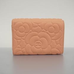 Chanel Tri-fold Wallet Camellia Lambskin Shell Pink Women's