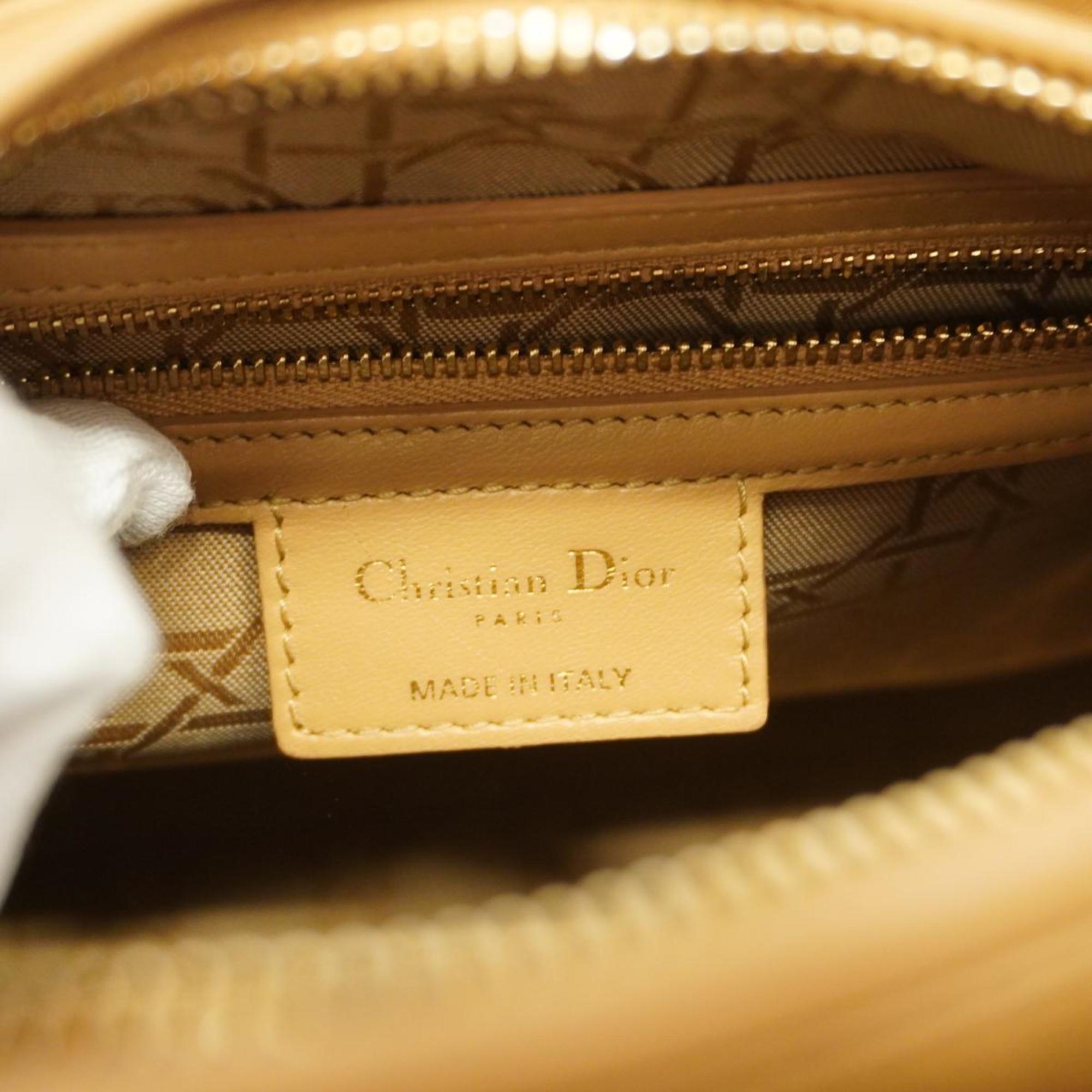 Christian Dior Handbag Cannage Lady Leather Beige Champagne Women's