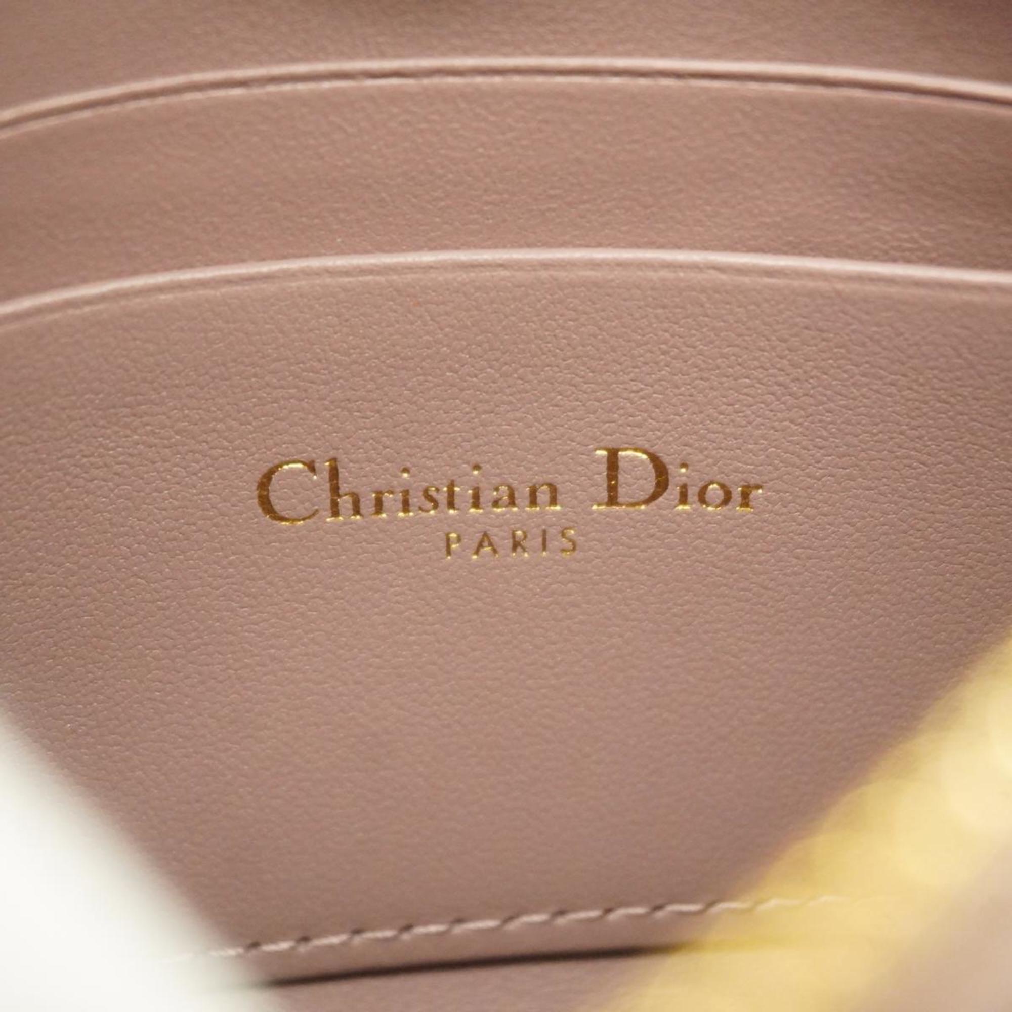 Christian Dior Shoulder Wallet Cannage Leather Pink Women's