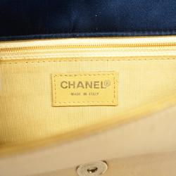 Chanel Shoulder Bag Chocolate Bar Satin Navy Ivory Women's
