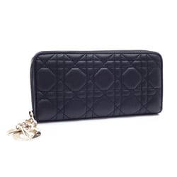 Christian Dior Round Long Wallet Lady Voyageur Women's Black Lambskin S0007ONMJ_M900 Cannage Leather A6047120