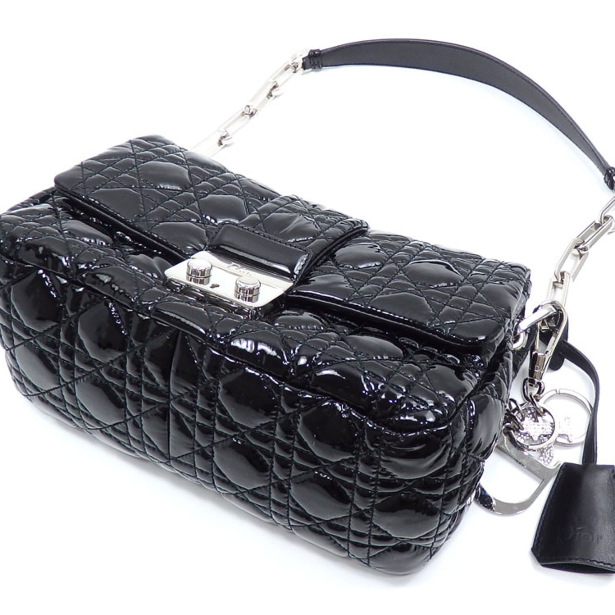 Christian Dior Chain Shoulder Bag for Women, Black, Patent Leather, M9803PVRK, Cannage, A6047099