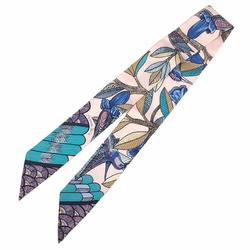 HERMES Twilly Scarf Muffler Tree of song 2019 Rose pale/Turquoise/Beige 100% silk Hermes Silk scarf