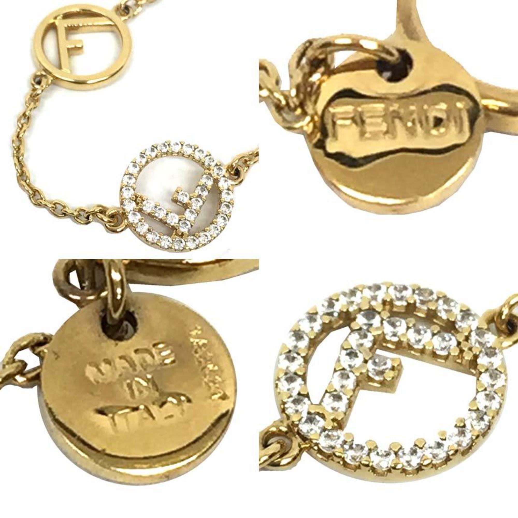 FENDI FF Bracelet F is Fendi 1A2621 Rhinestone Gold Color Women's