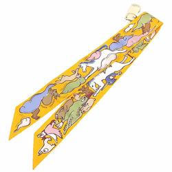 HERMES Twilly Scarf Muffler Thousand and One Rabbits Mille et Un Lapins 2023 H064007S 04 Bouton D’or/Parm/Beige 100% Silk Hermes