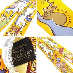 HERMES Twilly Scarf Muffler Thousand and One Rabbits Mille et Un Lapins 2023 H064007S 04 Bouton D’or/Parm/Beige 100% Silk Hermes