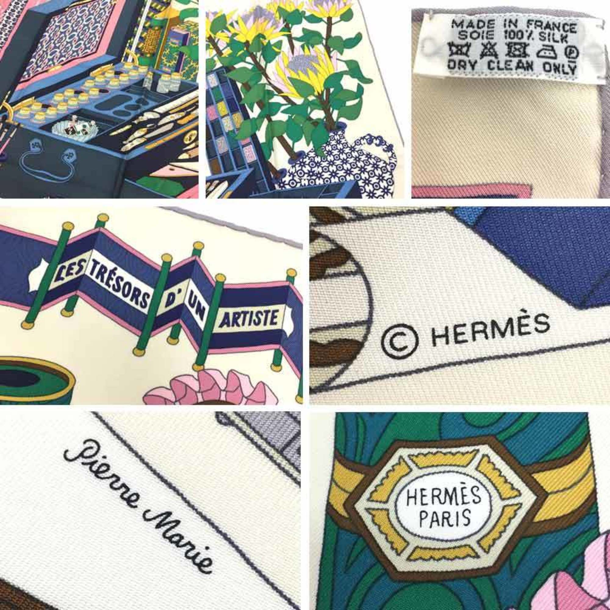HERMES Hermes Carré 90 Scarf Muffler LES TRESORS D'UN ARTISTE A Painter's Treasure White Silk