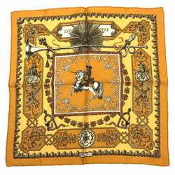 HERMES Hermes Scarf Muffler Carre 45 VDOVICVS MAGNVS Louis XIV on a White Horse Yellow 100% Silk