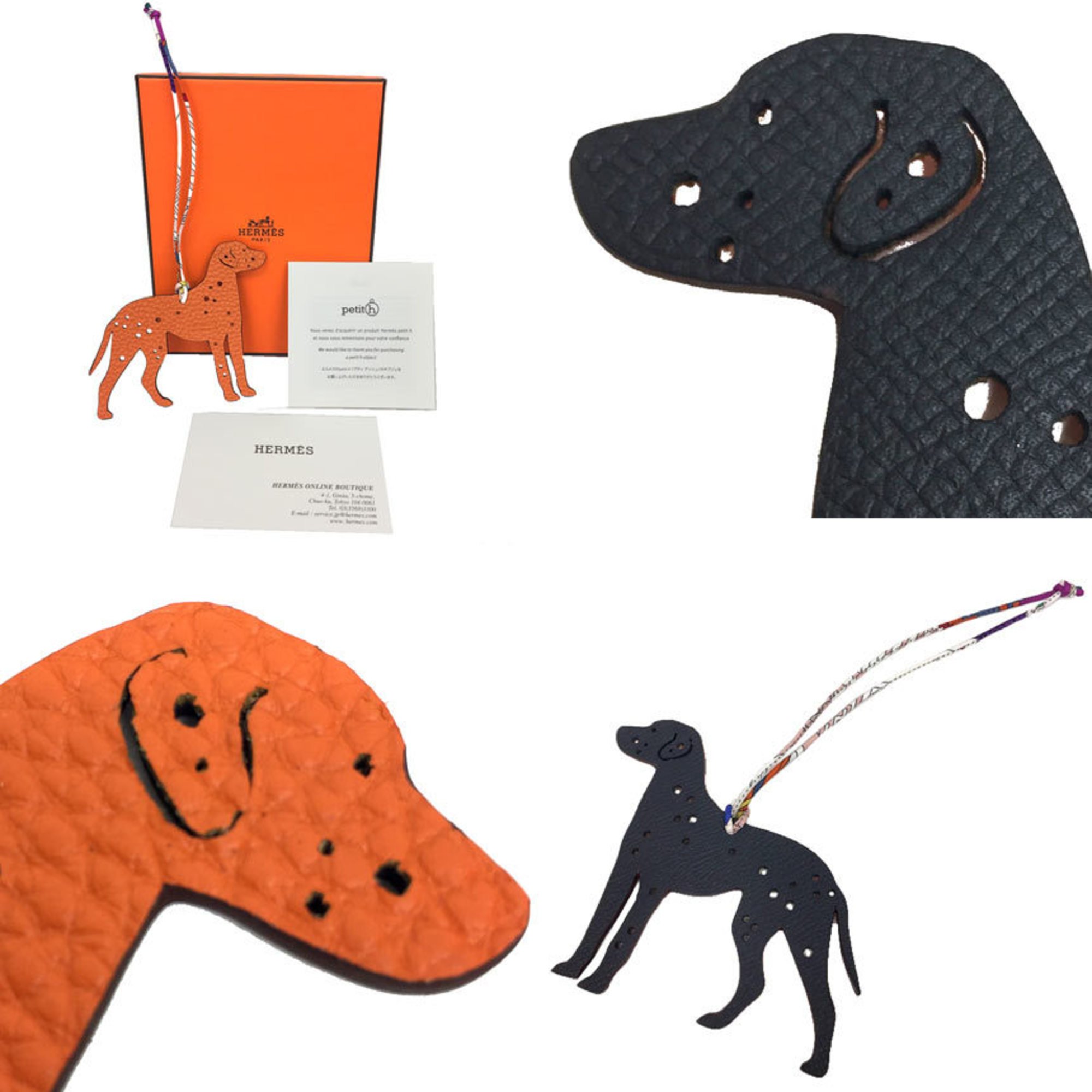Hermes HERMES Charm Petit H Object Ornament Leather Dalmatian Dog H1065978-01 Epson/Togo Orange/Black Preserved