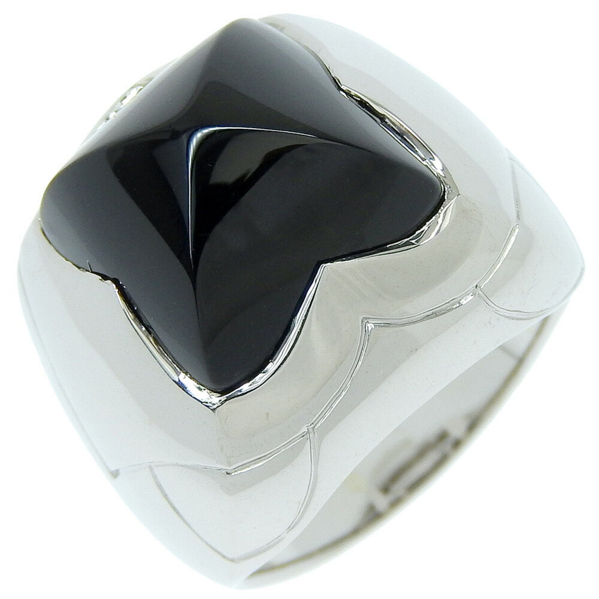 BVLGARI Pyramid Deonyx Ring, Size 12, K18 White Gold x Onyx, Approx. 14.4g, Deonyx, Women's, I120124048